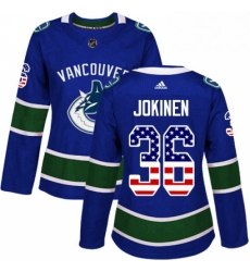 Womens Adidas Vancouver Canucks 36 Jussi Jokinen Authentic Blue USA Flag Fashion NHL Jersey 