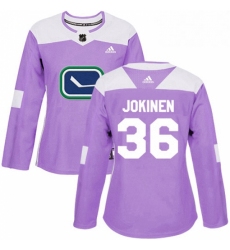 Womens Adidas Vancouver Canucks 36 Jussi Jokinen Authentic Purple Fights Cancer Practice NHL Jerse