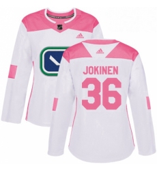 Womens Adidas Vancouver Canucks 36 Jussi Jokinen Authentic White Pink Fashion NHL Jerse