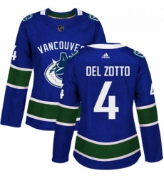Womens Adidas Vancouver Canucks 4 Michael Del Zotto Authentic Blue Home NHL Jersey 