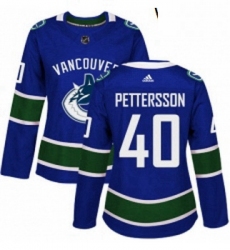 Womens Adidas Vancouver Canucks 40 Elias Pettersson Blue Home Authentic Stitched NHL Jersey 