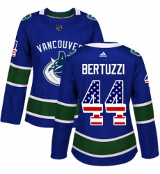Womens Adidas Vancouver Canucks 44 Todd Bertuzzi Authentic Blue USA Flag Fashion NHL Jersey 