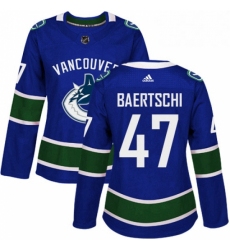 Womens Adidas Vancouver Canucks 47 Sven Baertschi Authentic Blue Home NHL Jersey 