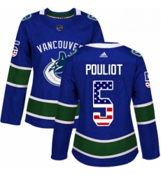 Womens Adidas Vancouver Canucks 5 Derrick Pouliot Authentic Blue USA Flag Fashion NHL Jersey 