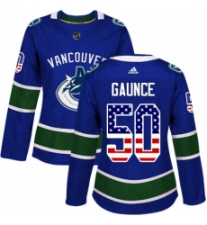 Womens Adidas Vancouver Canucks 50 Brendan Gaunce Authentic Blue USA Flag Fashion NHL Jersey 