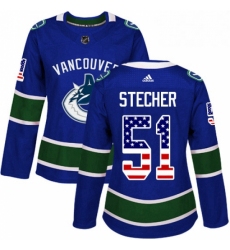 Womens Adidas Vancouver Canucks 51 Troy Stecher Authentic Blue USA Flag Fashion NHL Jersey 