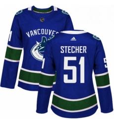 Womens Adidas Vancouver Canucks 51 Troy Stecher Premier Blue Home NHL Jersey 