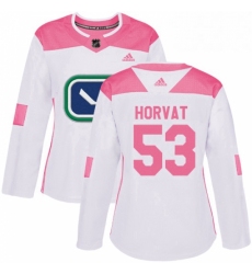 Womens Adidas Vancouver Canucks 53 Bo Horvat Authentic WhitePink Fashion NHL Jersey 