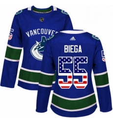 Womens Adidas Vancouver Canucks 55 Alex Biega Authentic Blue USA Flag Fashion NHL Jersey 