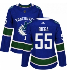 Womens Adidas Vancouver Canucks 55 Alex Biega Premier Blue Home NHL Jersey 