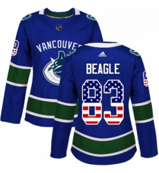 Womens Adidas Vancouver Canucks 83 Jay Beagle Authentic Blue USA Flag Fashion NHL Jersey 