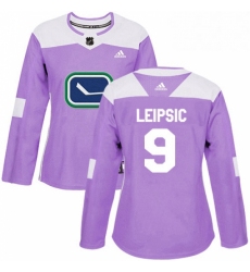 Womens Adidas Vancouver Canucks 9 Brendan Leipsic Authentic Purple Fights Cancer Practice NHL Jerse