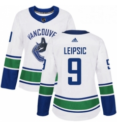 Womens Adidas Vancouver Canucks 9 Brendan Leipsic Authentic White Away NHL Jersey 