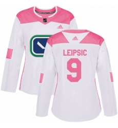 Womens Adidas Vancouver Canucks 9 Brendan Leipsic Authentic White Pink Fashion NHL Jersey 