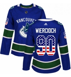Womens Adidas Vancouver Canucks 90 Patrick Wiercioch Authentic Blue USA Flag Fashion NHL Jersey 
