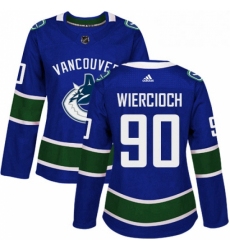 Womens Adidas Vancouver Canucks 90 Patrick Wiercioch Premier Blue Home NHL Jersey 