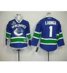 KIDS Vancouver Canucks 1 Roberto Luongo BLUE 2011 tanley Cup Jersey