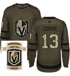Adidas Golden Knights #13 Brendan Leipsic Green Salute to Service Stitched NHL Inaugural Season Patch Jersey