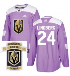 Adidas Golden Knights #24 Oscar Lindberg Purple Authentic Fights Cancer Stitched NHL Inaugural Season Patch Jersey