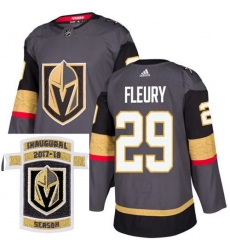 Adidas Golden Knights #29 Marc Andre Fleury Grey Home Authentic Stitched NHL Inaugural Season Patch Jersey