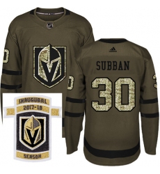 Adidas Golden Knights #30 Malcolm Subban Green Salute to Service Stitched NHL Inaugural Season Patch Jersey