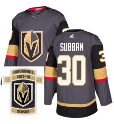 Adidas Golden Knights #30 Malcolm Subban Grey Home Authentic Stitched NHL Inaugural Season Patch Jersey