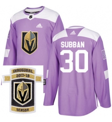 Adidas Golden Knights #30 Malcolm Subban Purple Authentic Fights Cancer Stitched NHL Inaugural Season Patch Jersey