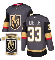 Adidas Golden Knights #33 Maxime Lagace Grey Home Authentic Stitched NHL Inaugural Season Patch Jersey