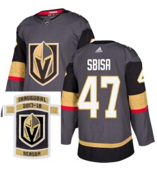 Adidas Golden Knights #47 Luca Sbisa Grey Home Authentic Stitched NHL Inaugural Season Patch Jersey