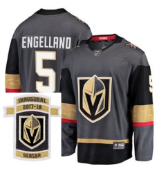 Adidas Golden Knights #5 Deryk Engellan Grey Home Authentic Stitched NHL Inaugural Season Patch Jersey