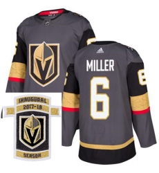 Adidas Golden Knights #6 Colin Miller Grey Home Authentic Stitched NHL Inaugural Season Patch Jersey