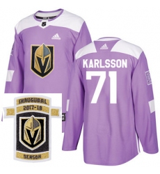 Adidas Golden Knights #71 William Karlsson Purple Authentic Fights Cancer Stitched NHL Inaugural Season Patch Jersey