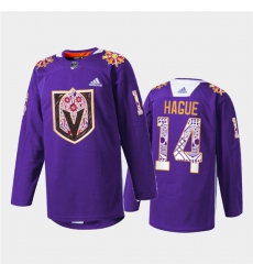 Men Vegas Golden Knights 14 Nicolas Hague Purple Hispanic Heritage Warmup Stitched Jersey
