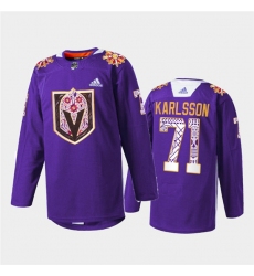 Men Vegas Golden Knights 71 William Karlsson Purple Hispanic Heritage Warmup Stitched Jersey