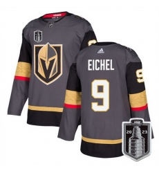Men Vegas Golden Knights 9 Jack Eichel Grey 2023 Stanley Cup Final Stitched Jersey