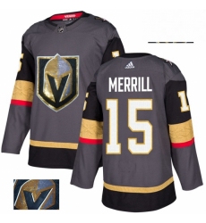 Mens Adidas Vegas Golden Knights 15 Jon Merrill Authentic Gray Fashion Gold NHL Jersey 