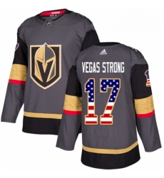 Mens Adidas Vegas Golden Knights 17 Vegas Strong Authentic Gray USA Flag Fashion NHL Jersey 