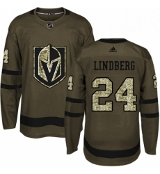 Mens Adidas Vegas Golden Knights 24 Oscar Lindberg Authentic Green Salute to Service NHL Jersey 