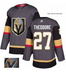 Mens Adidas Vegas Golden Knights 27 Shea Theodore Authentic Gray Fashion Gold NHL Jersey 