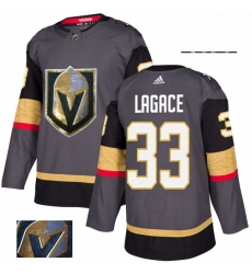 Mens Adidas Vegas Golden Knights 33 Maxime Lagace Authentic Gray Fashion Gold NHL Jersey 