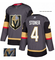 Mens Adidas Vegas Golden Knights 4 Clayton Stoner Authentic Gray Fashion Gold NHL Jersey 