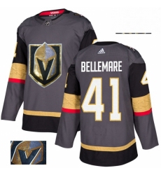 Mens Adidas Vegas Golden Knights 41 Pierre Edouard Bellemare Authentic Gray Fashion Gold NHL Jersey 