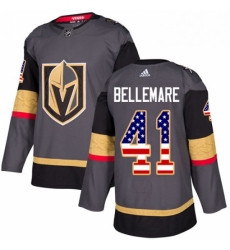 Mens Adidas Vegas Golden Knights 41 Pierre Edouard Bellemare Authentic Gray USA Flag Fashion NHL Jersey 