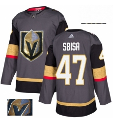 Mens Adidas Vegas Golden Knights 47 Luca Sbisa Authentic Gray Fashion Gold NHL Jersey 