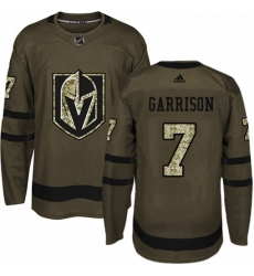 Mens Adidas Vegas Golden Knights 7 Jason Garrison Authentic Green Salute to Service NHL Jersey 