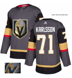 Mens Adidas Vegas Golden Knights 71 William Karlsson Authentic Gray Fashion Gold NHL Jersey 