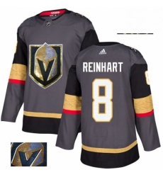 Mens Adidas Vegas Golden Knights 8 Griffin Reinhart Authentic Gray Fashion Gold NHL Jersey 