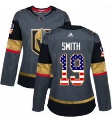 Womens Adidas Vegas Golden Knights 19 Reilly Smith Authentic Gray USA Flag Fashion NHL Jersey 