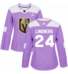 Womens Adidas Vegas Golden Knights 24 Oscar Lindberg Authentic Purple Fights Cancer Practice NHL Jersey 