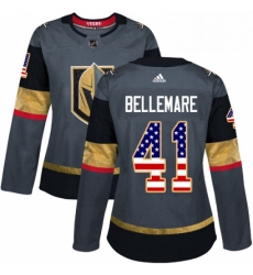 Womens Adidas Vegas Golden Knights 41 Pierre Edouard Bellemare Authentic Gray USA Flag Fashion NHL Jersey 